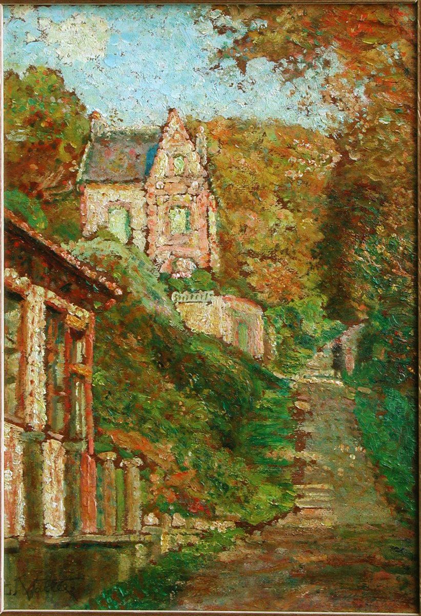 Ludovic Vallee  "village Street" Oil On Cardboard 32x24-photo-2